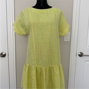 Anthropologie Women’s Bright Yellow Textured Ralaxed Fit Mini Dress S